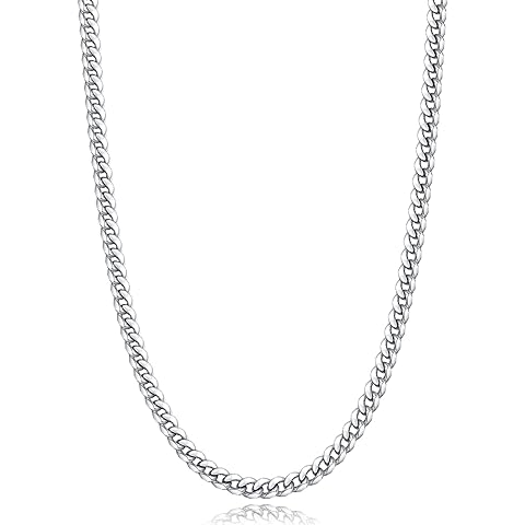 Jewlpire Silver/Black/Gold Chain for Men, Cuban Link Chain Necklace for Men Women, 4mm/6mm Mens Necklace 18K Gold Plated/316L Stainless Steel Mens Chains Necklaces 18/20/22/24/26 Inch