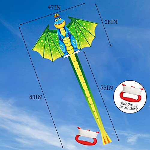 Kites for Kids Ages 4-8 8-12, Dinosaur Kites for Adults Easy to Fly Kids Kite for Toddlers Age 3-5, Large Beach Kite Perfect for Beginner Easter with Handle and 328FT Kite String, Easy to Assemble - Thumbnail 4