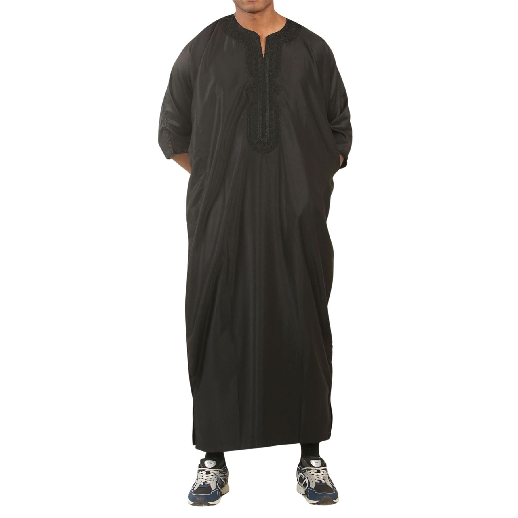 Thobez Men's Moroccan Thobe Gandoura Short Sleeve Jubba Kaftan Black Size 54R