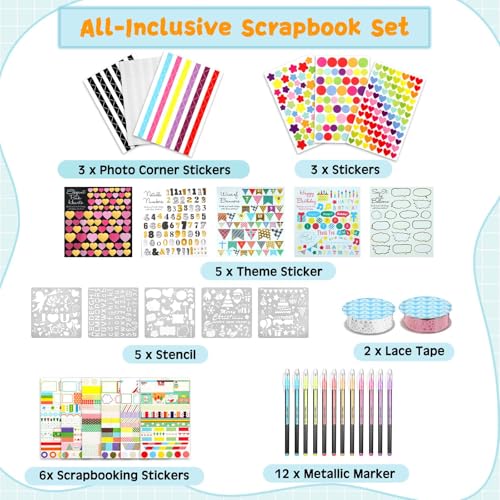 Kolldenn 12 X 12 Inch Diy Scrapbook Photo Album Kit 60 Pages With Metallic Marker 3 Ring Removable Black Paper Scrapbook Memory Book For Wedding Couple Anniversary Kids Baby Travel Craft Project thumb #2