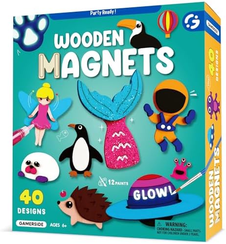 Byncceh Kit Pintura Niños, Madera Manualidades de Pintura, Manualidades Kit de 40 Imanes De Refrigerador Actividades Cre...