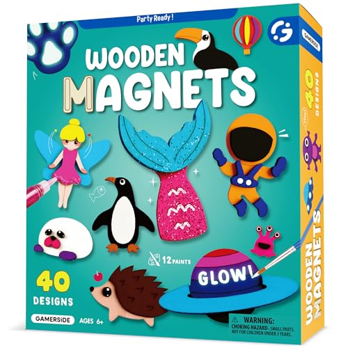 Byncceh Kit pintura crianças, madeira artesanato de pintura, artesanato kit de 40 ímanes de frigorífico atividades criativas, presente de aniversário para crianças