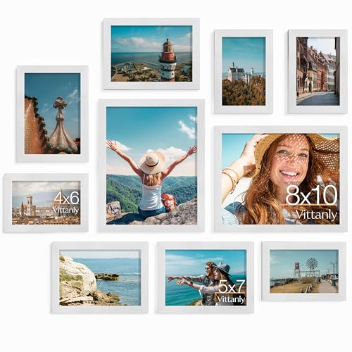 Image of Vittanly Picture Frames Set of 10, Picture Frames Collage Wall Decor with Two 8x10, Four 5x7, and Four 4x6 Photo Frames, Gallery Wall Frame Set for Wall or Tabletop Display, Silver