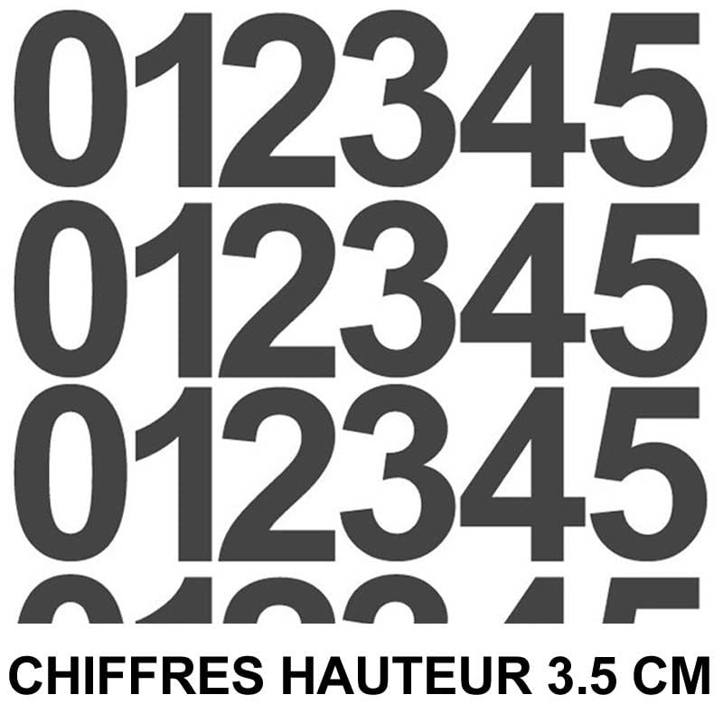 Chiffres adhésifs 3.5 cm hauteur noir haute visibilité en lot de 200