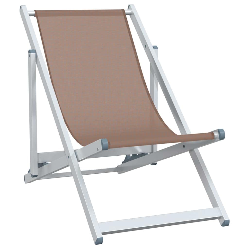 Składane krzesła plażowe, 2 sztuki, brązowe, aluminium, tekstylen