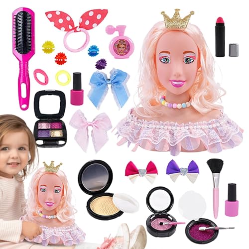 Cabeza de maniquí de pelo para niños, muñeca con cabeza de peinado para niñas | Cabeza de maniquí para peinado de de cabello,Cabeza de muñeca para práctica de cosmetología para niñas mayores de 3 años
