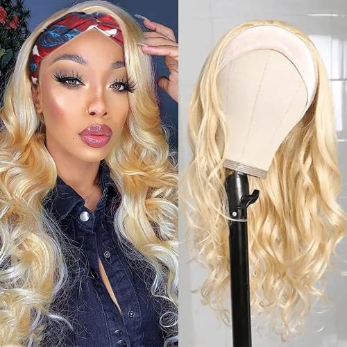 Blonde Headband Wig For Women Human Hair Wigs No Glue Body Wave Brazilian Virgin Hair Raw Remy Human Hair Machine Made Wigs 150 Density Seme Day Delivery 22 Inch