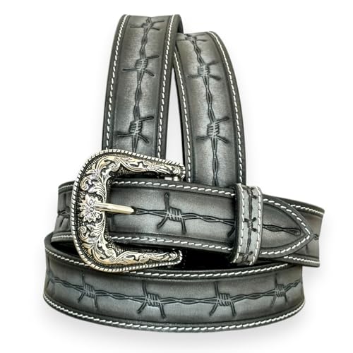 DANIEL'S ARTPLANET Men’s Western Leather Cowboy Belt Full Grain Leather Rodeo Belt with Buckle Tooled Engraved 1.5” Wide