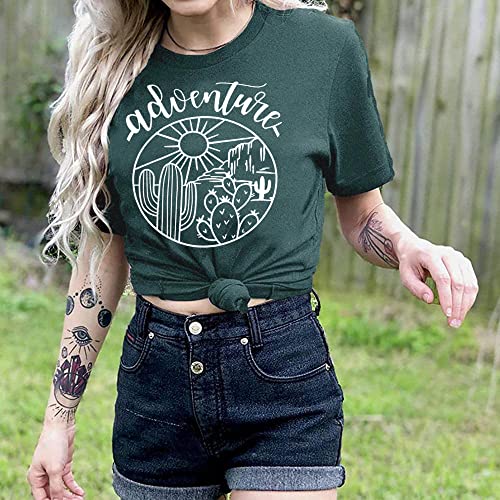 Hiking Shirts Women Mountain Heartbeat T Shirt Outdoor Camping Travel Graphic Casual Short Sleeve Vacation Tee Tops-Xxl Green #TOP4