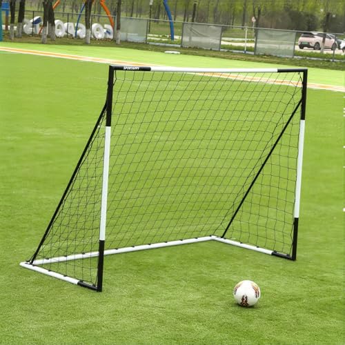 SPORTAPPY 6x8 Heavy Duty Football Goal All-Weather Steel Frame Tool-Free Quick Assembly Football Training Goal Backyard Outdoor Match Equipment Sturdy Ground-Staked Goal System with PE Net