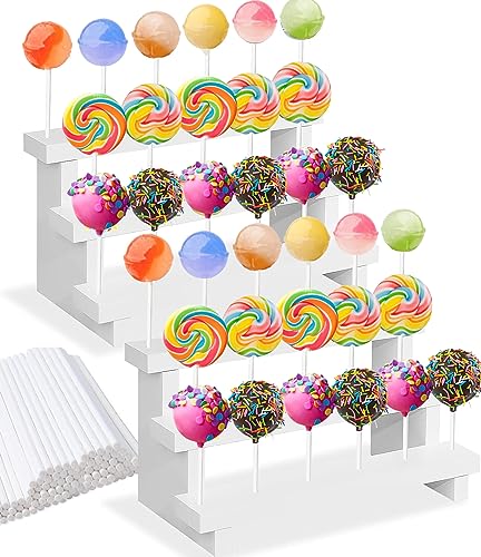 Cake Bar a Sucette 2pcs Bois Presentoir Support de Sucette 17 Trous Presentoir Sucette 3 Tier avec...