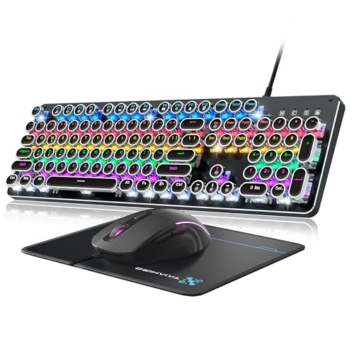 Typewriter Mechanical Gaming Keyboard and Mouse, Metal Panel...