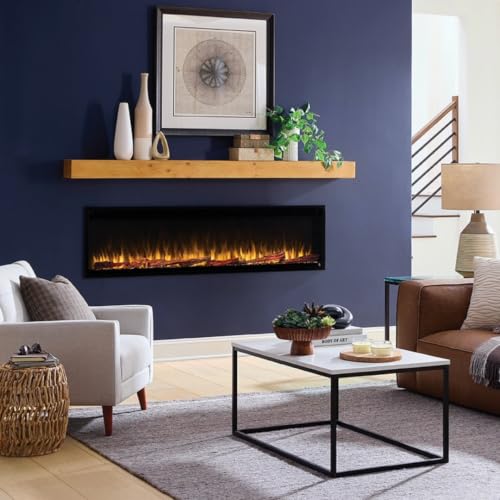 Image of Touchstone Floating Fireplace Mantel Shelf - Solid Wood Wall-Mounted Mantel - Rustic Farmhouse Style 60 Inch - Natural Finish