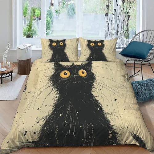 Housse de couette chat 3 pièces fermeture éclair lit