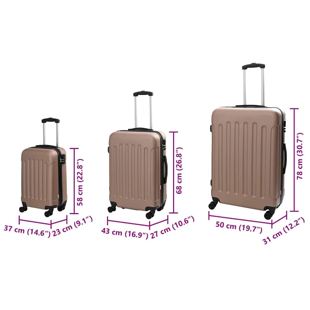 vidaXL Walizka 3 pcs Różowe złoto 50 x 31 x 78 cm Plastik ABS, Towarzysz podróży, wytrzymała, prostokątna walizka, bagaż, torba na lot, organizator na weekend