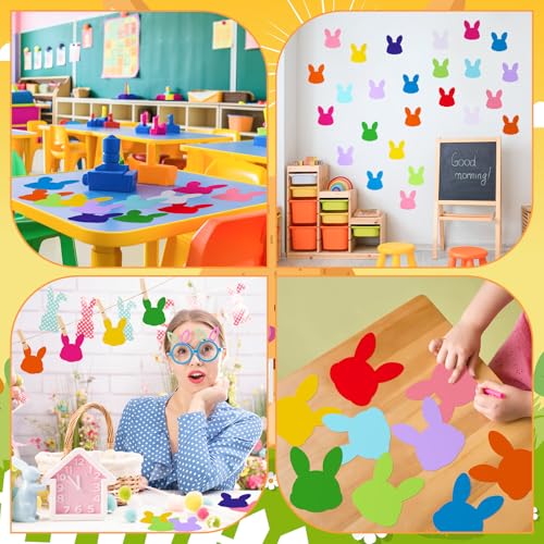 Image of Kisston 360 Pcs Easter Bunny Cutouts Paper 3.9 Inch Assorted Color Die Cuts for DIY Craft Projects School Classroom Bulletin Board Decor