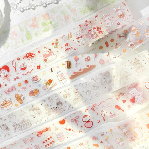 Alideco 6pcs Decorative Adhesive Tapes Vintage Dessert Station PET Tape Great for Bullet Journal Supplies, Arts, Scrapbook, DIY Crafts, Planners (xiaritianpingzhan)