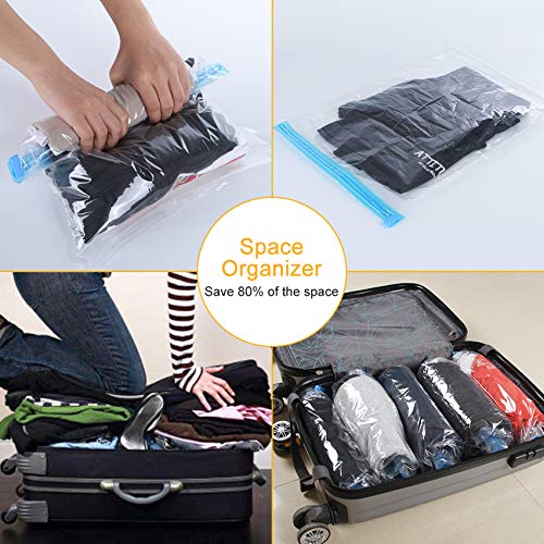 Space Saver Bags For Travel 10 Pack Compression Bags For Travel -Travel Accessories- Vacuum Bags For Travel No Vacuum Pump Needed, Roll-Up Vacuum Storage Bags For Travel And Luggage Packing-Organizers #TOP2