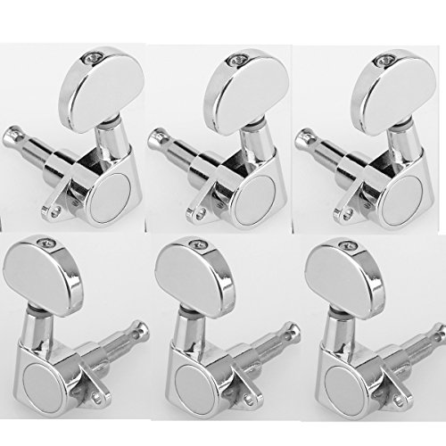 Musiclily 3+3 Epi Style Electric Guitar Machine Head Sealed Tuners Tuning Keys Pegs Set for Gibson Les Paul Epiphone Guitar, Half Moon Button Chrome