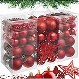 tectake® Kit décoration Sapin 86 pièces, Boules de Noël Rouges, Guirlande de Perles 5 ...