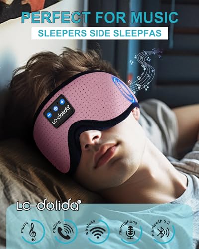 Image of LC-dolida Sleep Headphones, 3D Sleep Mask Bluetooth Wireless, Sleeping Headphones for Side Sleepers Sleep Eye Mask Music Weighted Sleeping Mask Meditation Gifts for Men Women (Rose Pink)
