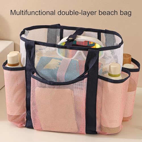Mesh Beach Bag Women, Multi-Pocket Large Travel Tote, Lightweight Sand-Free Organizer for Towels Swimsuits Hats Scarves Toys,2
