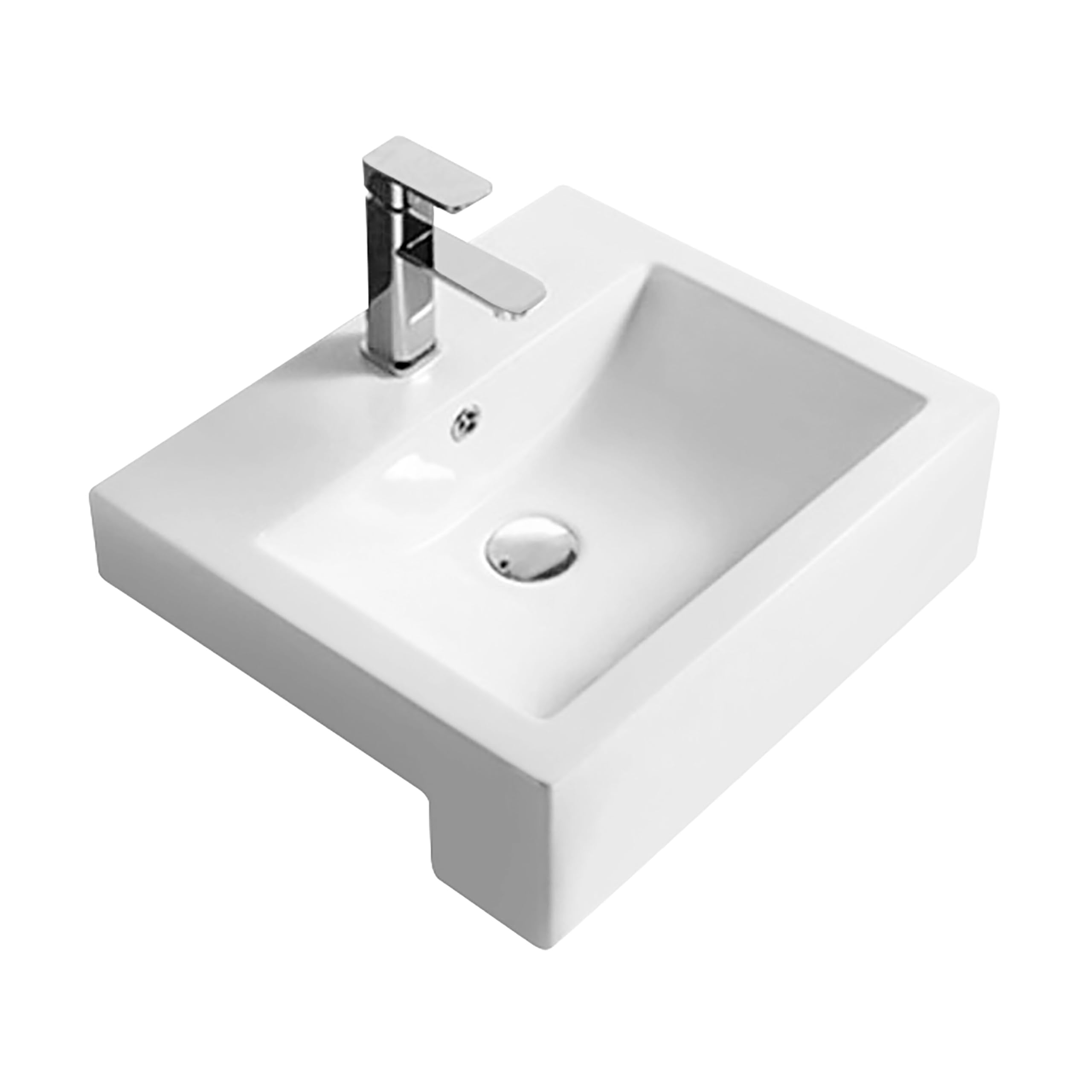Balterley Semi-Recessed Bathroom Basin, Contemporary Style, Sleek Square Design, White, Countertop Friendly, 530Â Mm 5056678466599