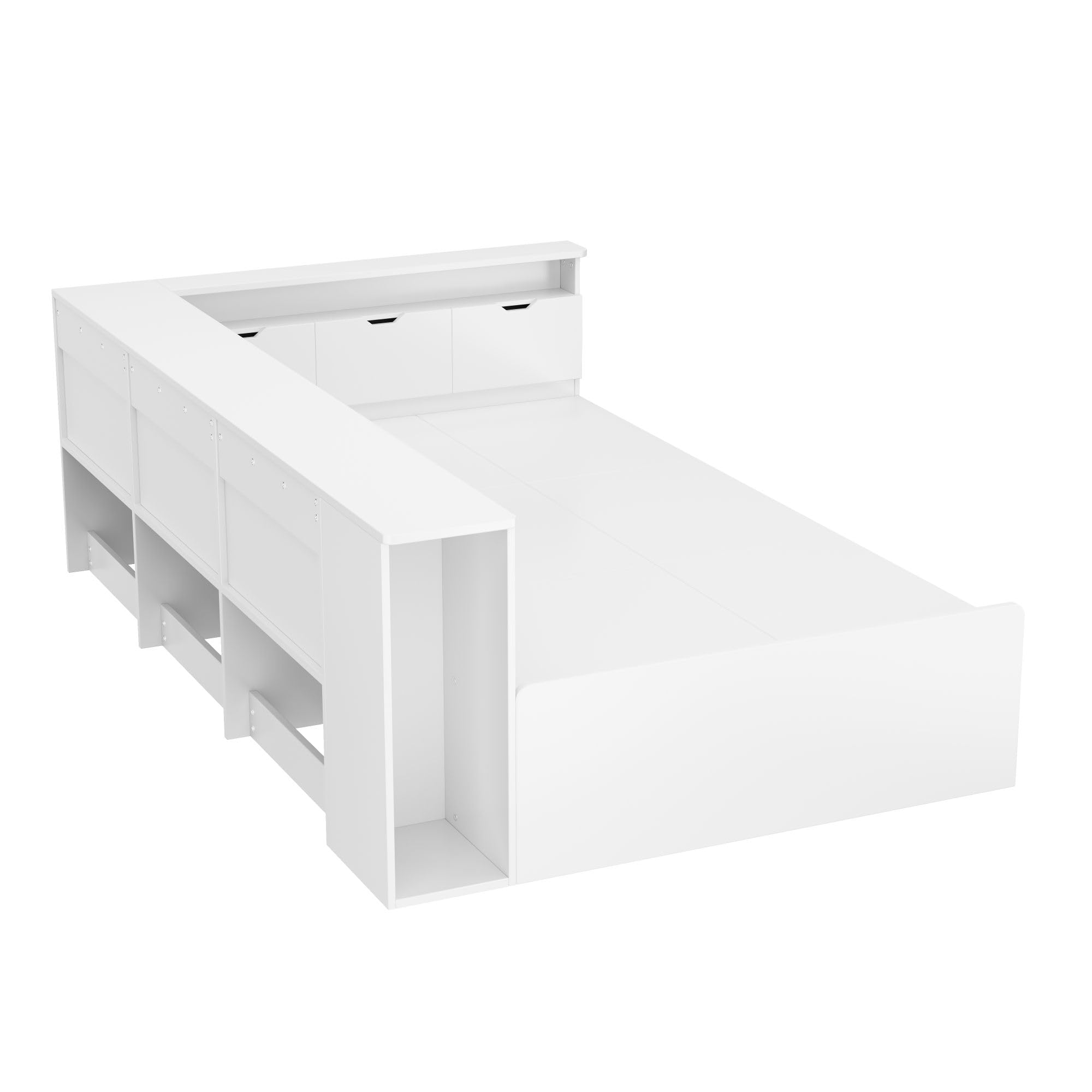 Cama para niños, 90 x 200 cm, con cajones y estantería, debajo de la cama con contenedor, multifuncional, individual, de madera, sin colchón, blanco