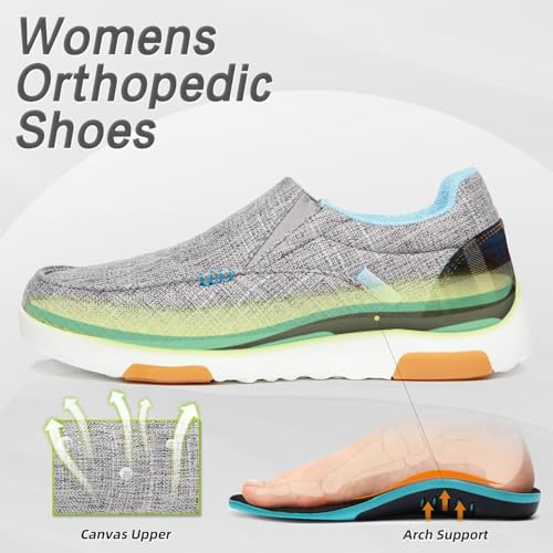 Image of OrthoComfoot Women's Orthopedic Slip-On Loafers Walking Shoes: Comfortable Plantar Fasciitis Loafers with Arch Support for Flat Feet, Casual Orthotic Shoes for Foot and Heel Pain Relief