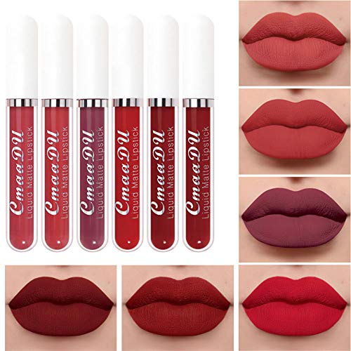 6Pcs Matte liquid lipstick Set,Dark Red Matte Lipstick Lip Stain Long Lasting 24 Waterproof Lip Gloss Gift Set ,Lipstick Sets for Women Lippies Lip Matte Makeup Lipgloss Beauty Cosmetics Kit04