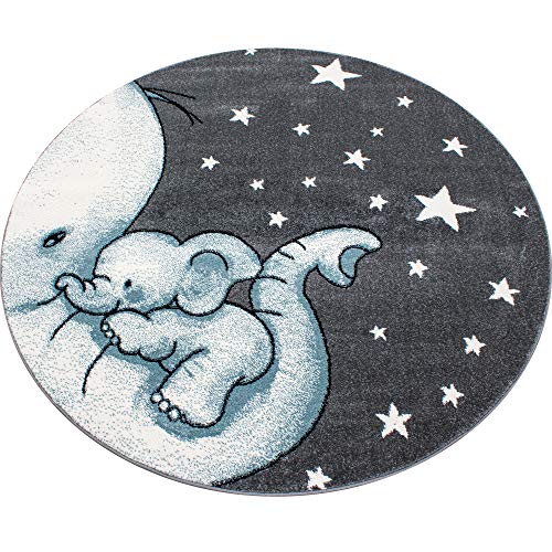 Kindertapijt Korte stapel Olifant Mama Ontwerp Kinderkamer Babykamer Speelkamer 11 mm poolhoogte Zacht Rechthoekig Rond Lopers Blauw, Groote:80x150 cm - Afbeelding 7