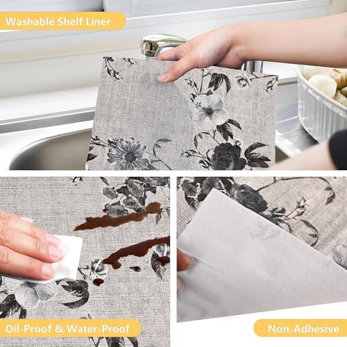Image of Kuber Industries PVC Pack of 2 Waterproof & Durable 5 Meters Kitchen Mats for Shelf Liner Roll | Wipeable Fridge Sheets for Shelves Cabinet Drawer | Flower Print Blue - Grey