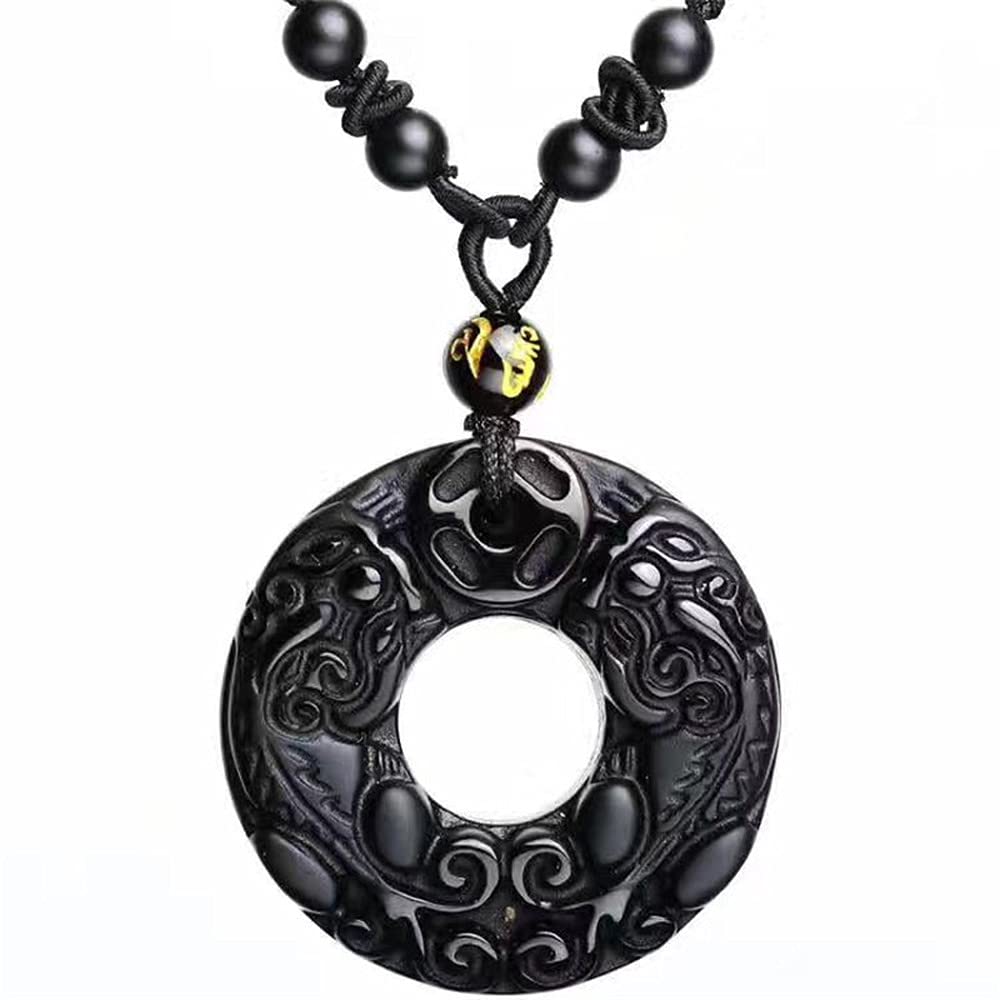 Colgante de obsidiana natural tallado con jade collar amuleto de la suerte 7