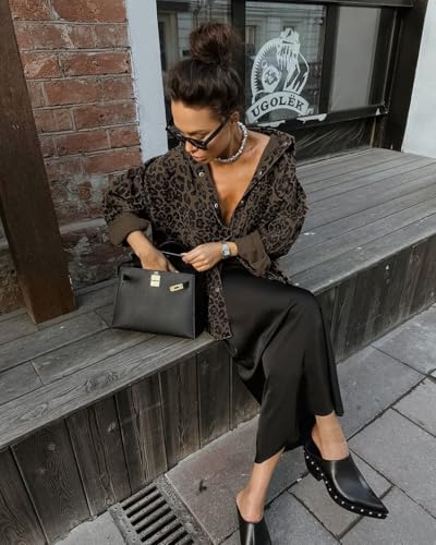 utcoco Womens Fashion Leopard Print Casual Jackets Button Down Shacket Outerwear Fall Outfits for Women 20253