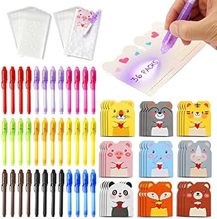 DazSpirit 36pcs Invisible Ink Pen with Cute Animal Cards and Gift Bags, UV Light Spy Pens Party Bag Fillers for Boys and Girls, Magic Secret Message Pens for Detective Parties, Treasure Hunt