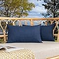 Kevin Textile Pack of 2 Decorative Outdoor Waterproof Throw Pillow Covers Checkered Lumbar Pillowcases Classic Cushion Cases for Patio Couch Bench 12 x 20 Inch Blue