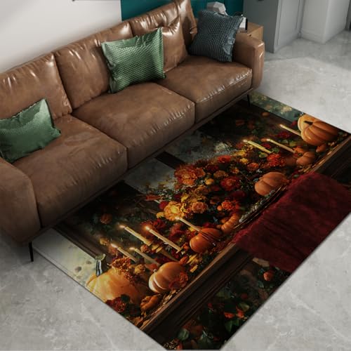 Tapis de cuisine d'automne 180x270 cm motif citrouille lavable pour salle à manger