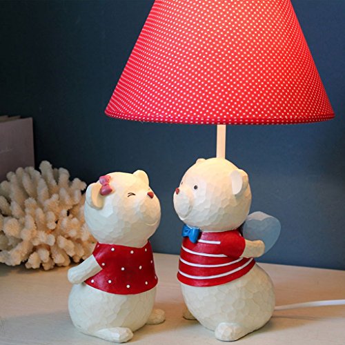 Preisvergleich Produktbild Juli Tischlampe Harz Lampe einstellbar Licht Stoff Schatten Schlafzimmer Nachttischlampe niedlichen Bart Bär Tischlampe (Farbe : Red+Piggy Bank)