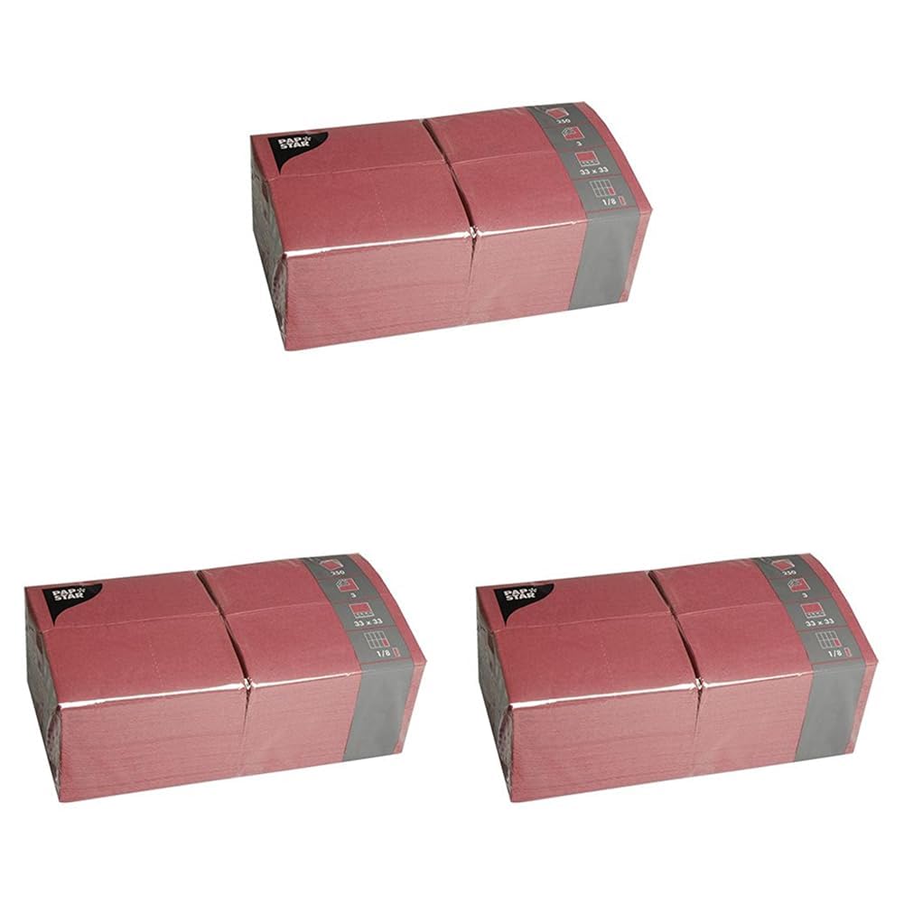 Papstar 84577 250 Servietten, 3-lagig 1/8-Falz 33 cm x 33 cm, bordeaux (Packung mit 3)