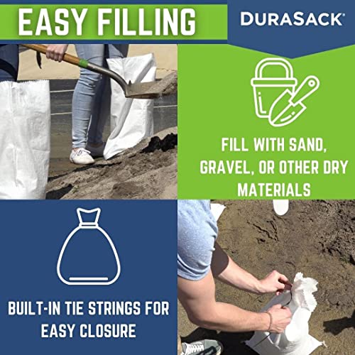 Durasack Heavy Duty Sand Bags With Tie Strings Empty Woven Polypropylene Sand-Bags With 1600 Hours Of Uv Protection, 50 Lbs Capacity, 14X26 Inches, White, Pack Of 20 #TOP2