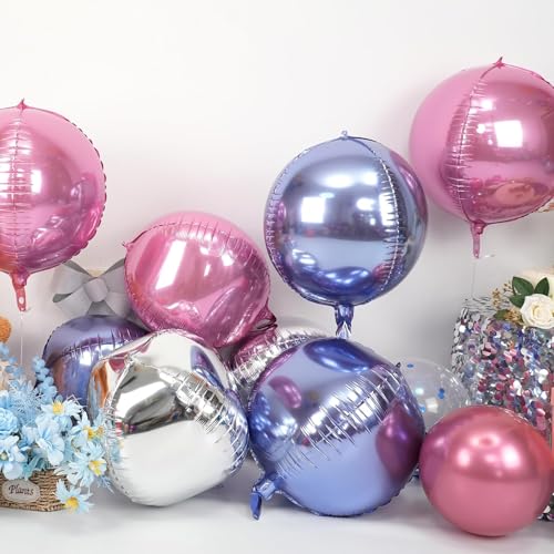 Image of 9 Pcs Pink Purple Silver Round Foil Balloons,22 Inch Round Balloons