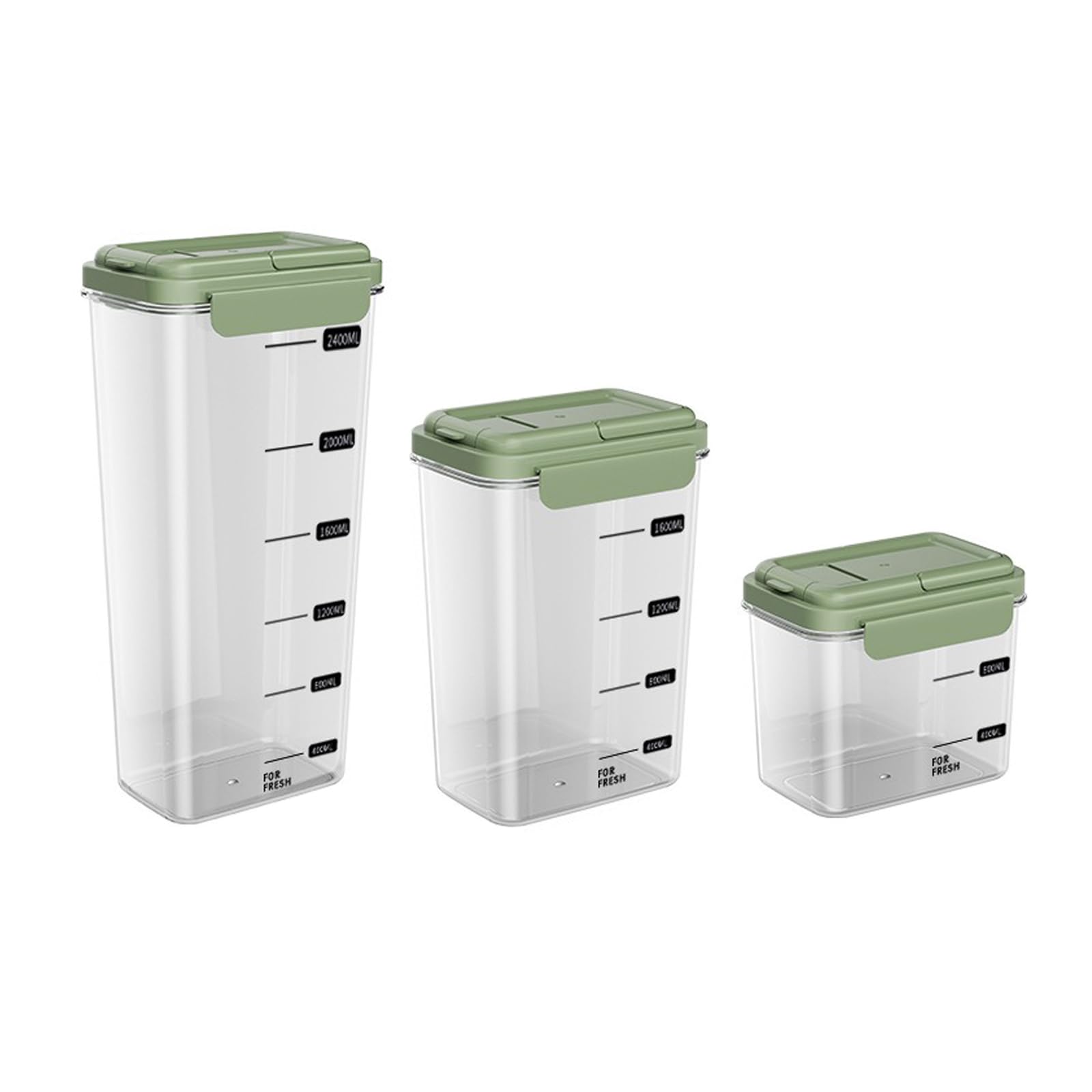 Set di 3 contenitori ermetici da 1200 ml+2000 ml+2800 ml, con design portatile, senza BPA, per uso alimentare, impilabili per farina, cereali, avena, pasta, cibo per animali domestici (verde