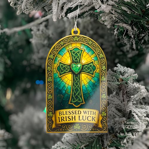 Image of Irish Ornament - St Patricks Day Gifts - Irish Gifts with Card and Envelope - St Patrick's Day Gift for Kids and Adults, Classroom and Coworker Exchange, Fun Leprechaun Card