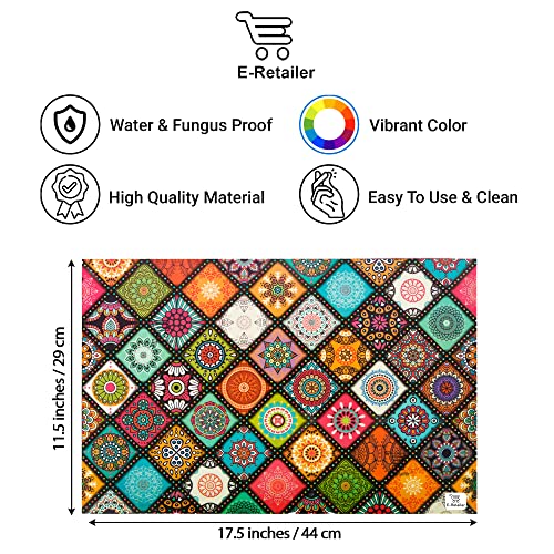 Image of Multipurpose Waterproof PVC Refrigerator /Fridge Drawer Mats Washable Non-Slip Shelf Liners for Kitchen Set of 6 Pcs (Ethnic Multi, 17.5x11.5 Inch)