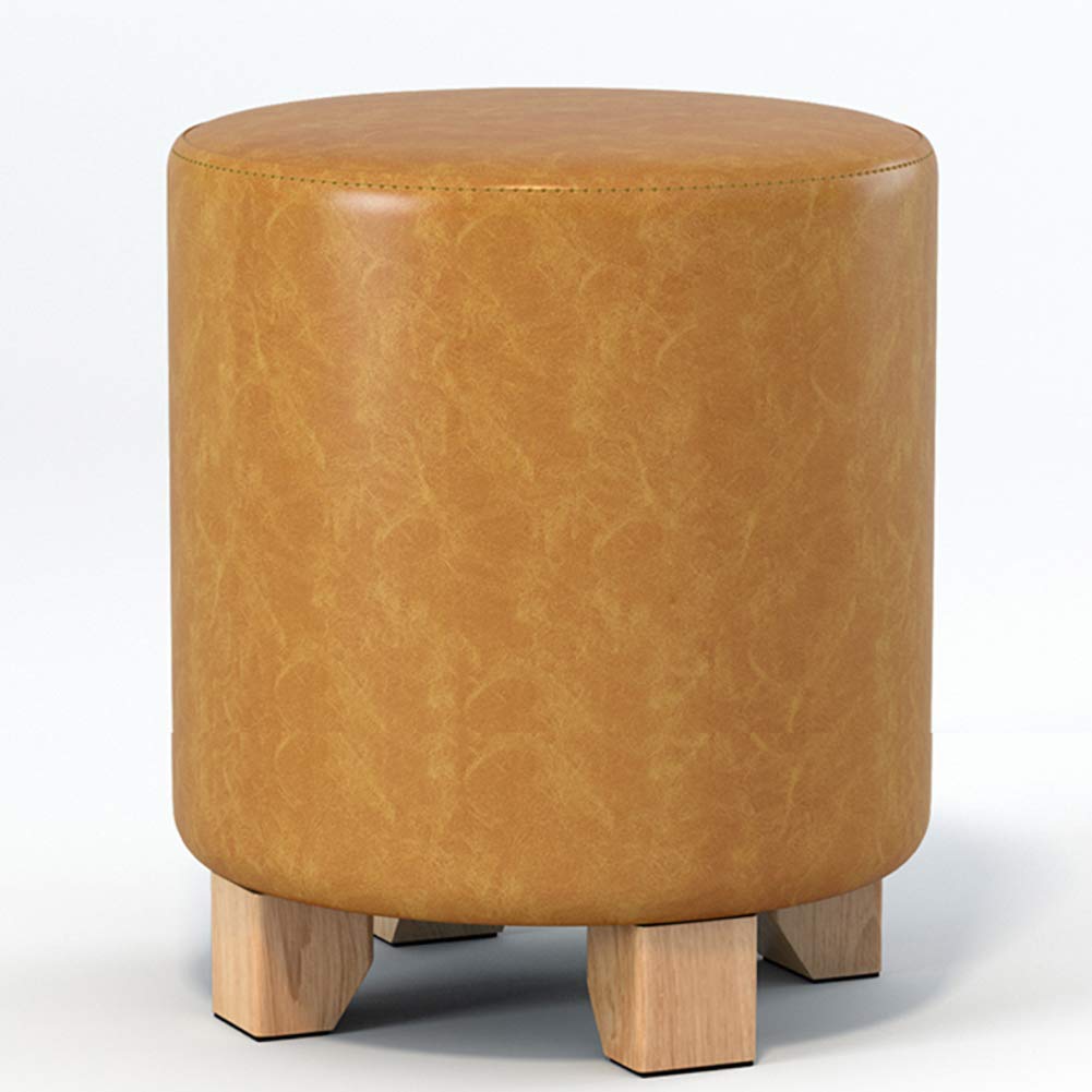 Repose-pieds pouf de luxe en bois de qualité et assise ronde en cuir synthétique
