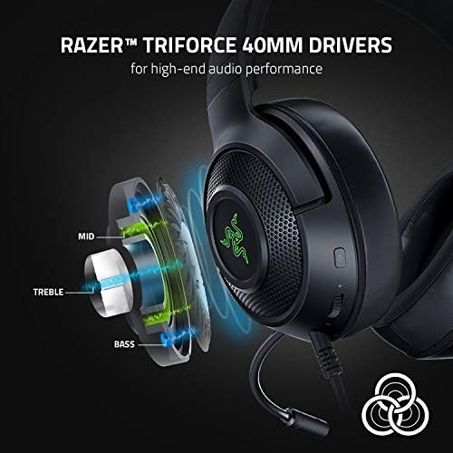 Razer Kraken V3 X - Wired USB Gaming Headset (Ultra-Light Headphones, TriForce 40 mm Driver, HyperClear Cardioid Microphone, 7.1 Surround Sound, RGB Chroma) Black
