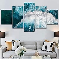 SIGNWIN 5 Panel Canvas Wall Art Aerial Beach Beach Coastal Cool Minimalism Multicolor Photography Relax/Calm for Home Decorations Ready to Hang - 60