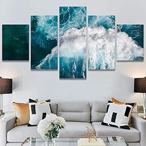 SIGNWIN 5 Panel Canvas Wall Art Aerial Beach...