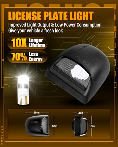 Image of LESAUCE LED License Plate Light Tag Lamp Assembly Replacement for Chevy Silverado 1500 2500 3500 Suburban Tahoe GMC Sierra Yukon XL for Escalade, 6000K White,Housing+T10, Pack of 2
