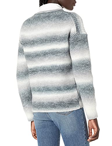 Image of Cable Stitch Women's Ombre Space-Dyed Crewneck Sweater - Long Sleeve Color Block Rainbow Striped Pullover Top